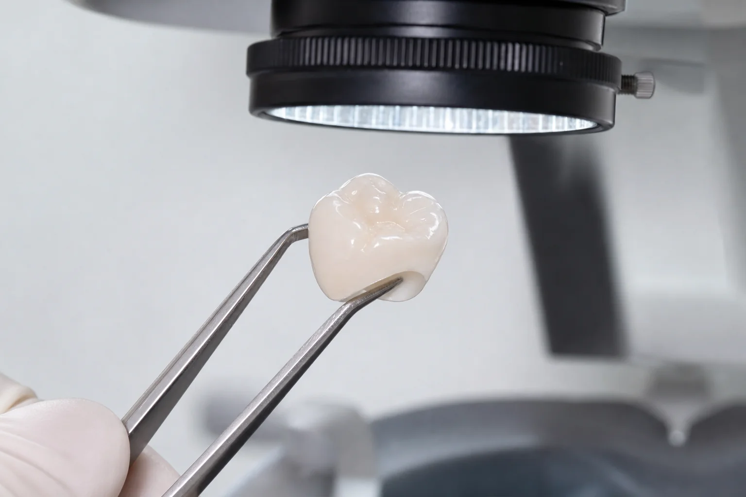 Ceramic crown margins inspected under magnification at Prime Lab Dental Studios