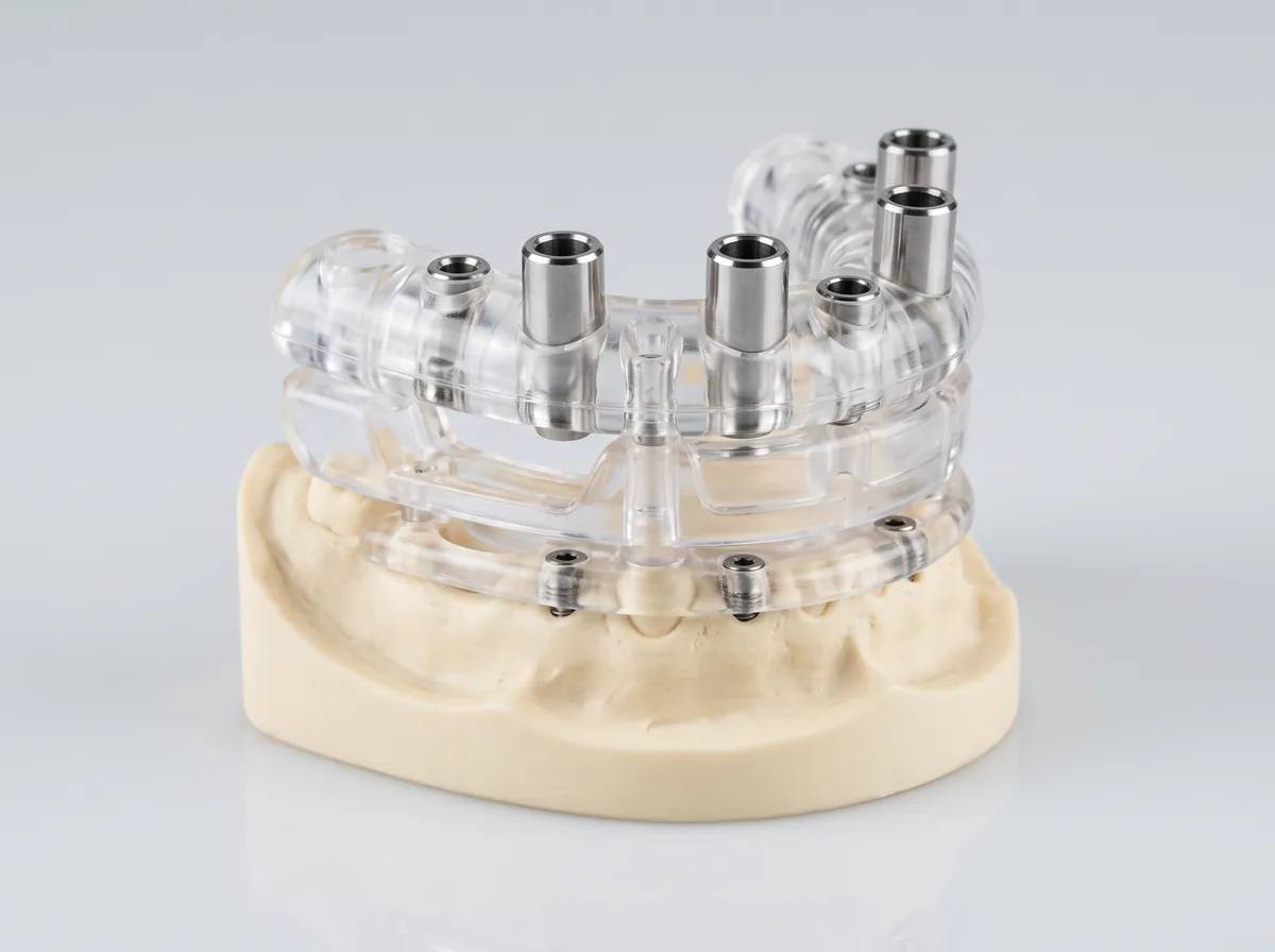 Full-arch stackable surgical guide system on a dental model by Prime Lab Dental Studios
